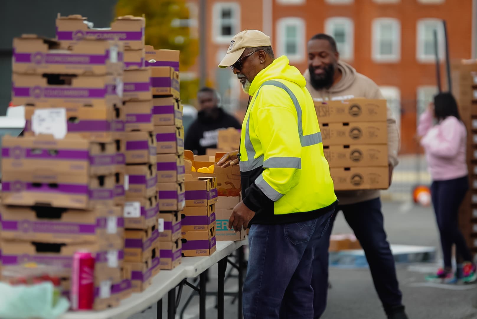 Volunteers organizing food distribution